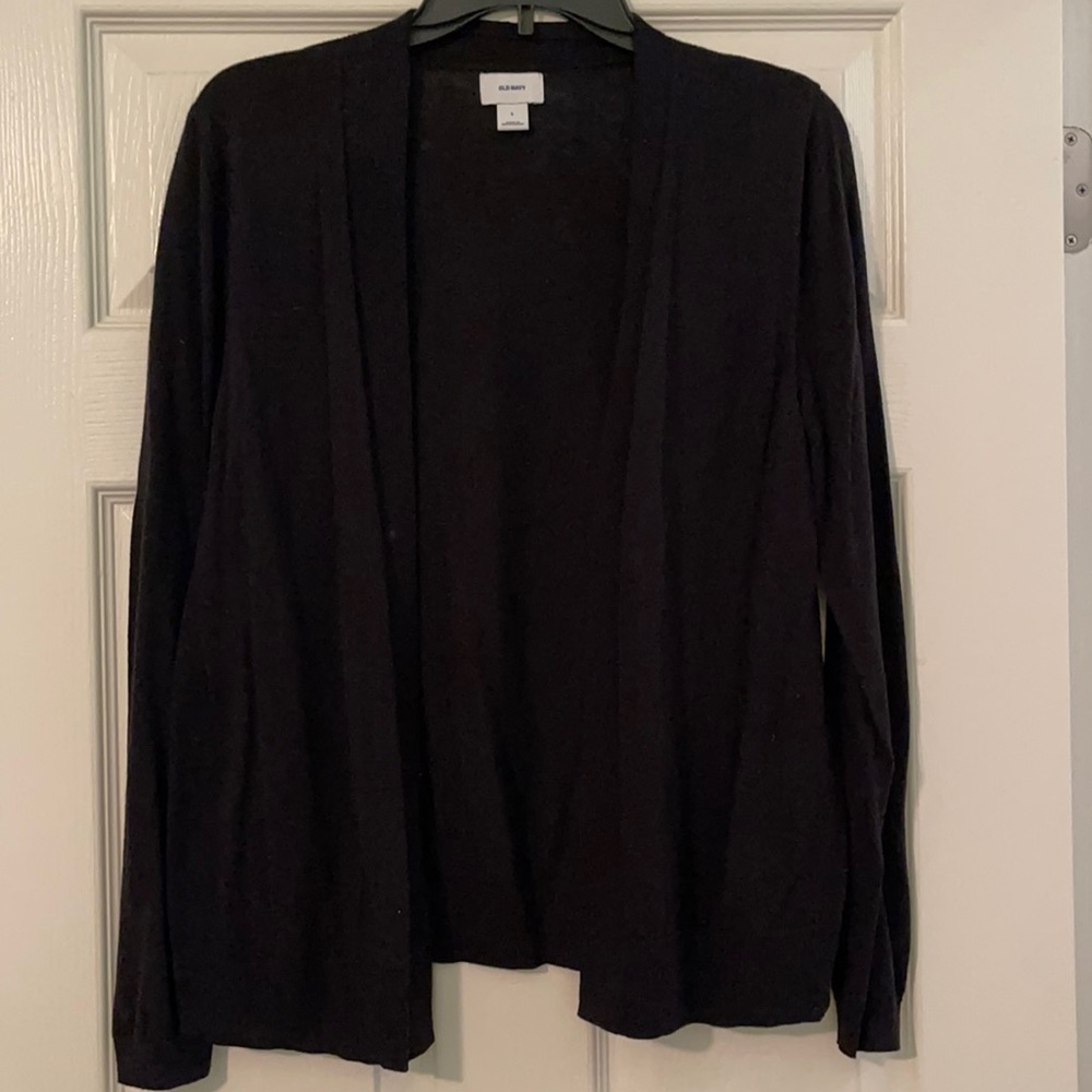 Old Navy black sweater cardigan, waist length, size large